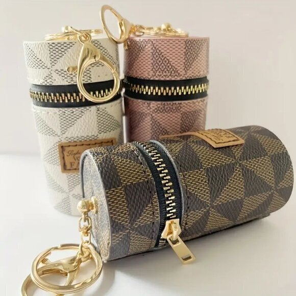 Luxury Brown Mini Keychain Bucket Cosmetic Bag Handbag Pendant - Picture 8 of 9